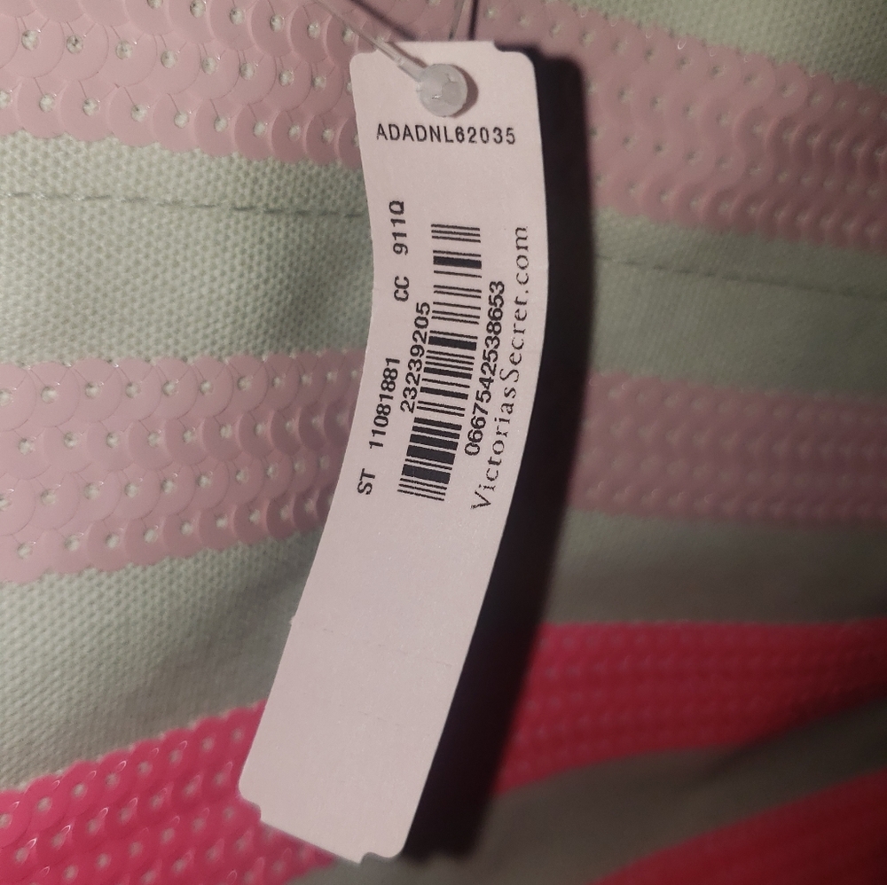 Victoria’s Secret Cream Pink Sequin Canvas Tote Bag NWT - Picture 3 of 6